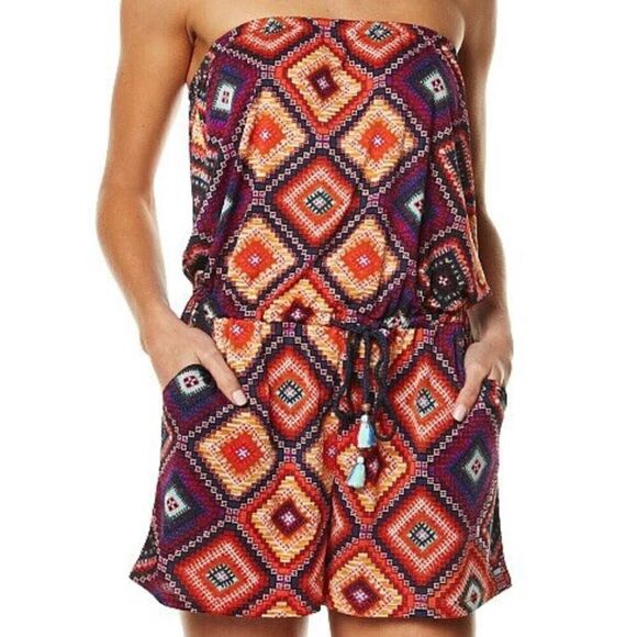 Tigerlily Women's Sz 6 Multicolor Strapless Zehra Playsuit Romper - Picture 12 of 12
